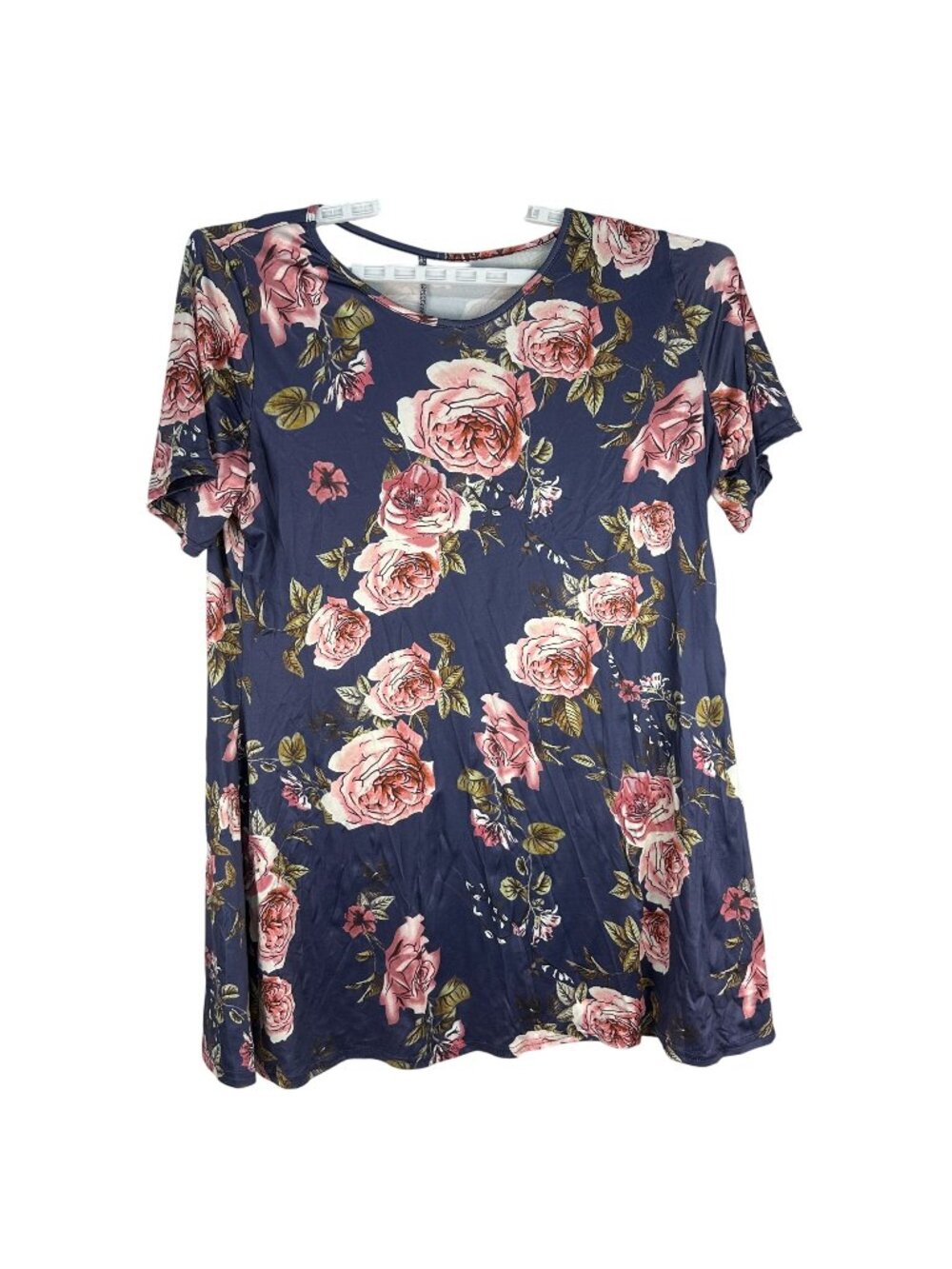 Floral Pattern Navy & Pink Dress 3XL Short Sleeve Stretchy Lightweight Womens